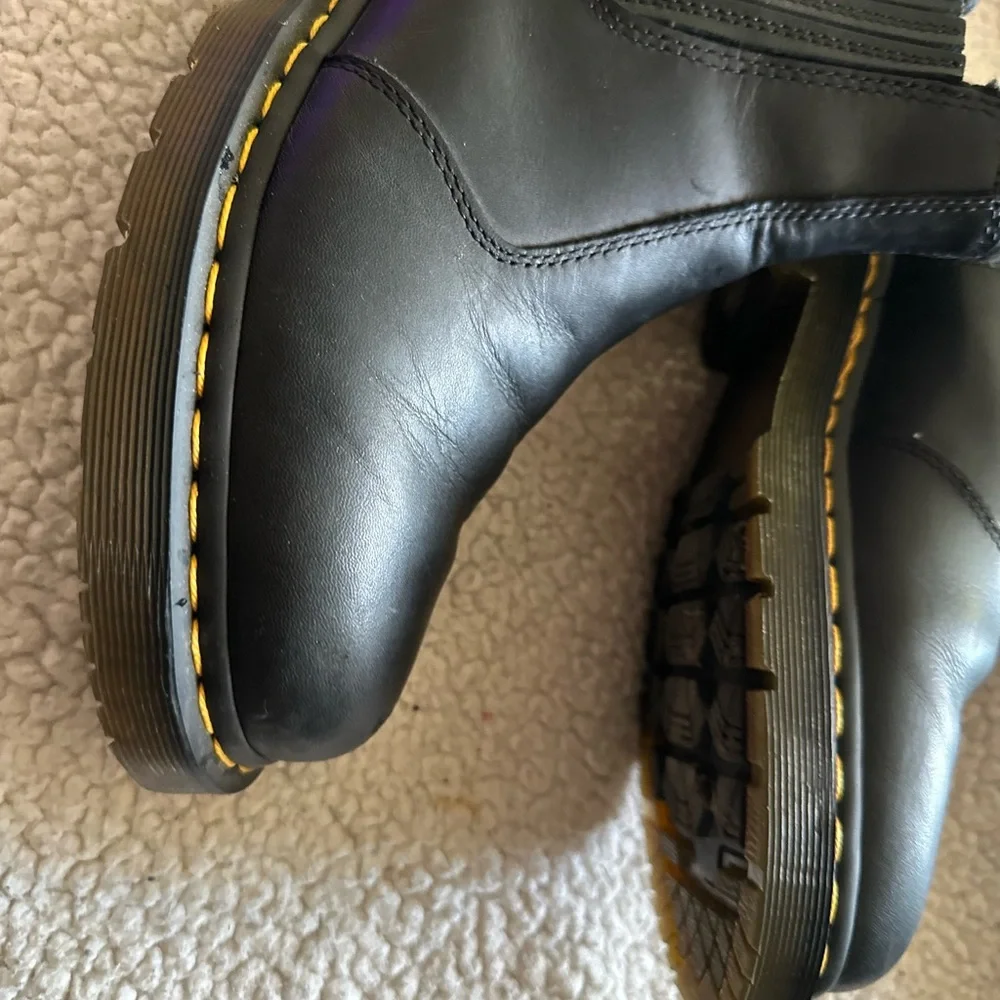 Dr. Martens Black Leather Chelsea Ankle Boots with Yellow Stitching